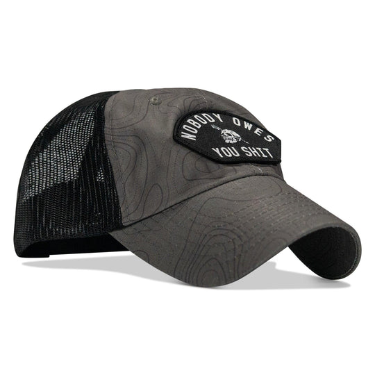 One Revolver Surfboards - Nobody Owes You Shit Arched Patch Tactical Ripstop Mesh Snapback Hat HEADWEAR