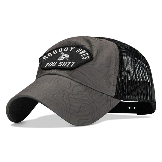 One Revolver Surfboards - Nobody Owes You Shit Arched Patch Tactical Ripstop Mesh Snapback Hat HEADWEAR
