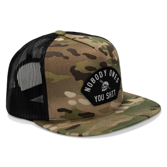 One Revolver Surfboards - Nobody Owes You Shit Arched Patch Flatbill SnapBack Hat HEADWEAR