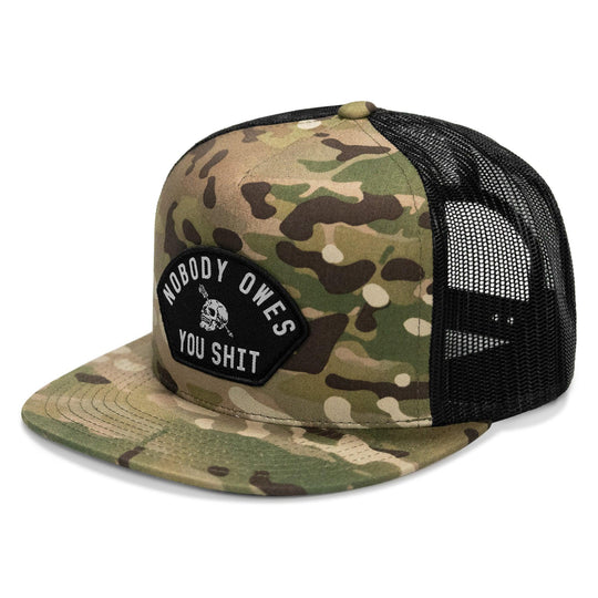 One Revolver Surfboards - Nobody Owes You Shit Arched Patch Flatbill SnapBack Hat HEADWEAR