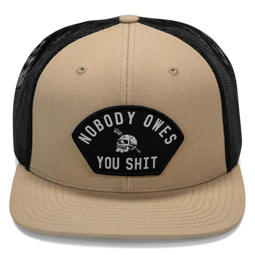 One Revolver Surfboards - Nobody Owes You Shit Arched Patch Flatbill SnapBack Hat HEADWEAR