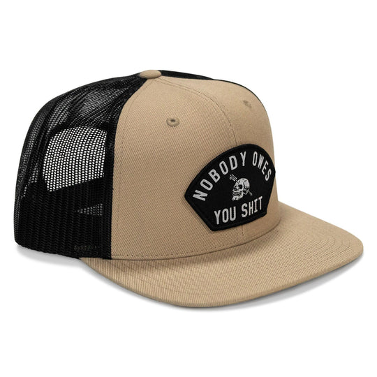 One Revolver Surfboards - Nobody Owes You Shit Arched Patch Flatbill SnapBack Hat HEADWEAR