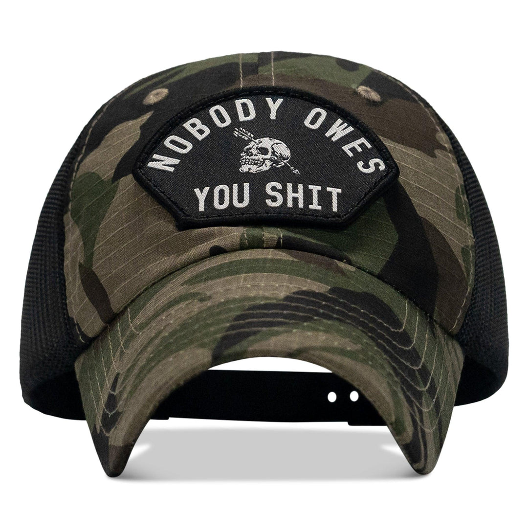 One Revolver Surfboards - Nobody Owes You Shit Arched Patch Tactical Ripstop Mesh Snapback Hat HEADWEAR