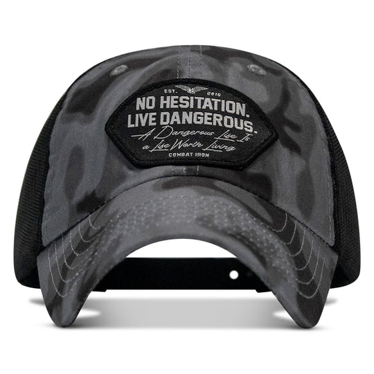 One Revolver Surfboards - No Hesitation. Live Dangerous Patch Tactical Ripstop Mesh Snapback Hat HEADWEAR