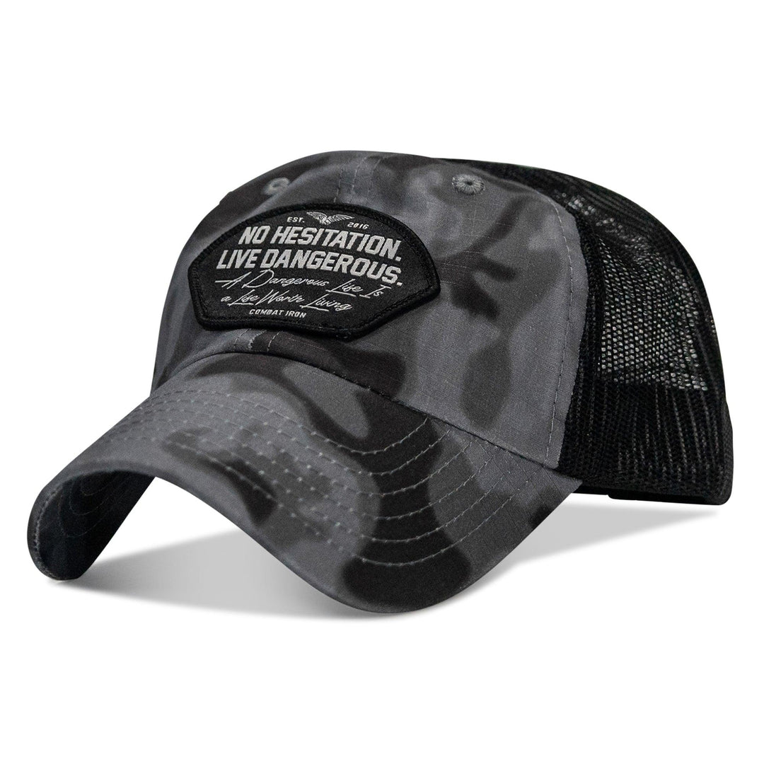 One Revolver Surfboards - No Hesitation. Live Dangerous Patch Tactical Ripstop Mesh Snapback Hat HEADWEAR
