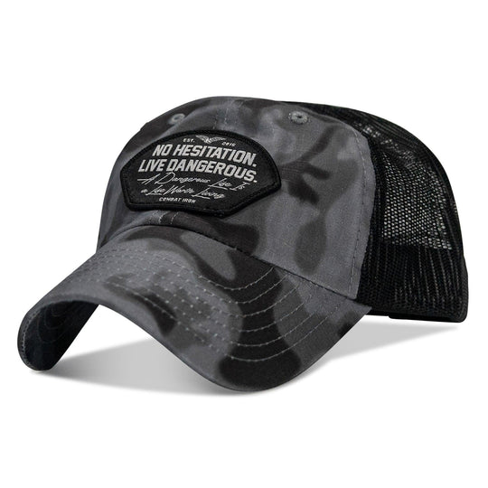 One Revolver Surfboards - No Hesitation. Live Dangerous Patch Tactical Ripstop Mesh Snapback Hat HEADWEAR