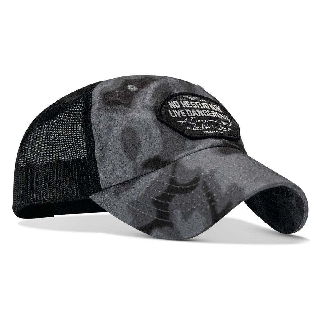 One Revolver Surfboards - No Hesitation. Live Dangerous Patch Tactical Ripstop Mesh Snapback Hat HEADWEAR