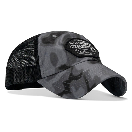 One Revolver Surfboards - No Hesitation. Live Dangerous Patch Tactical Ripstop Mesh Snapback Hat HEADWEAR