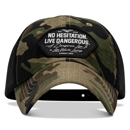 One Revolver Surfboards - No Hesitation. Live Dangerous Patch Tactical Ripstop Mesh Snapback Hat HEADWEAR