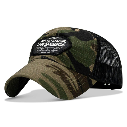 One Revolver Surfboards - No Hesitation. Live Dangerous Patch Tactical Ripstop Mesh Snapback Hat HEADWEAR