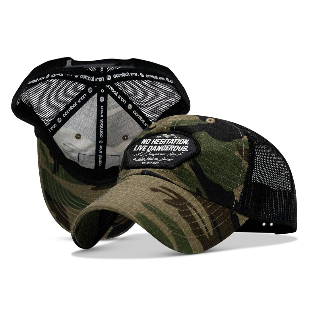 One Revolver Surfboards - No Hesitation. Live Dangerous Patch Tactical Ripstop Mesh Snapback Hat HEADWEAR
