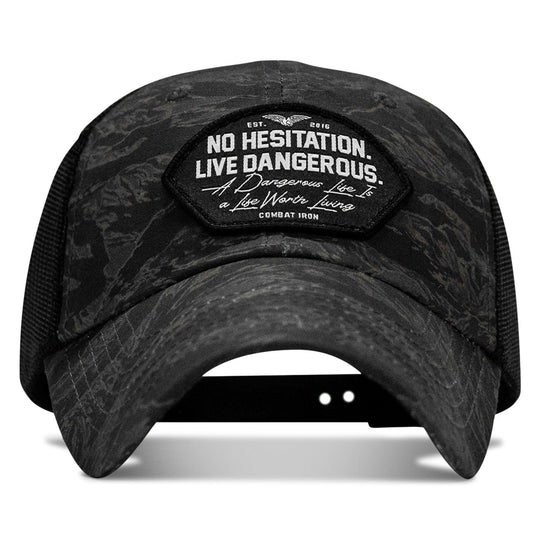 One Revolver Surfboards - No Hesitation. Live Dangerous Patch Tactical Ripstop Mesh Snapback Hat HEADWEAR