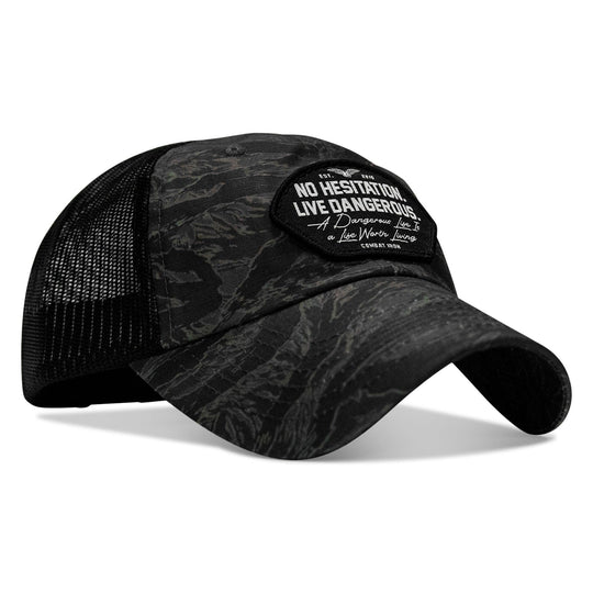 One Revolver Surfboards - No Hesitation. Live Dangerous Patch Tactical Ripstop Mesh Snapback Hat HEADWEAR