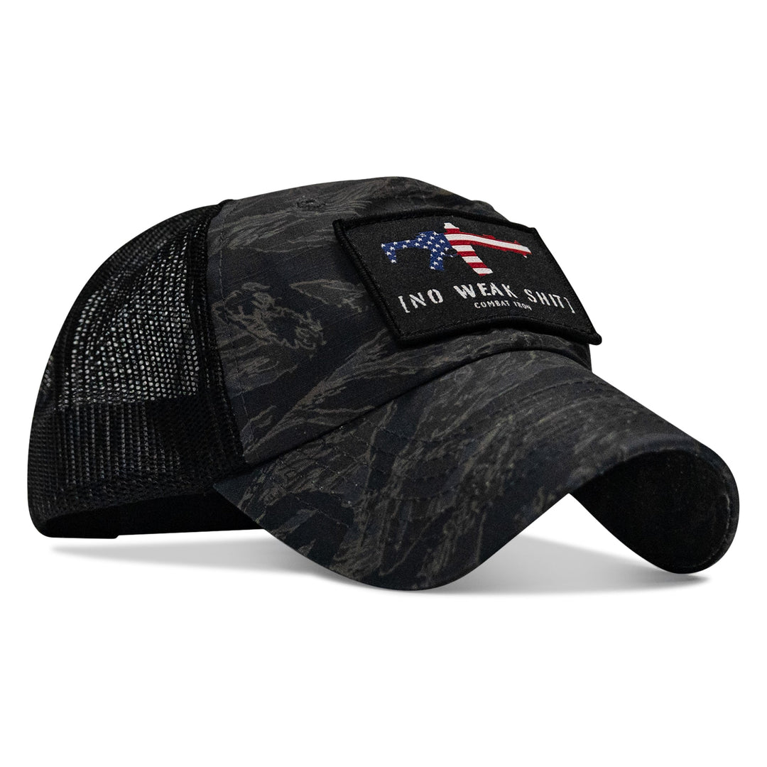 No Weak Shit American Flag Rifle Patch Tactical Ripstop Mesh Snapback Hat