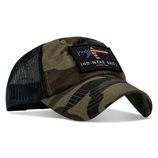 One Revolver Surfboards - No Weak Shit American Flag Rifle Patch Tactical Ripstop Mesh Snapback Hat HEADWEAR