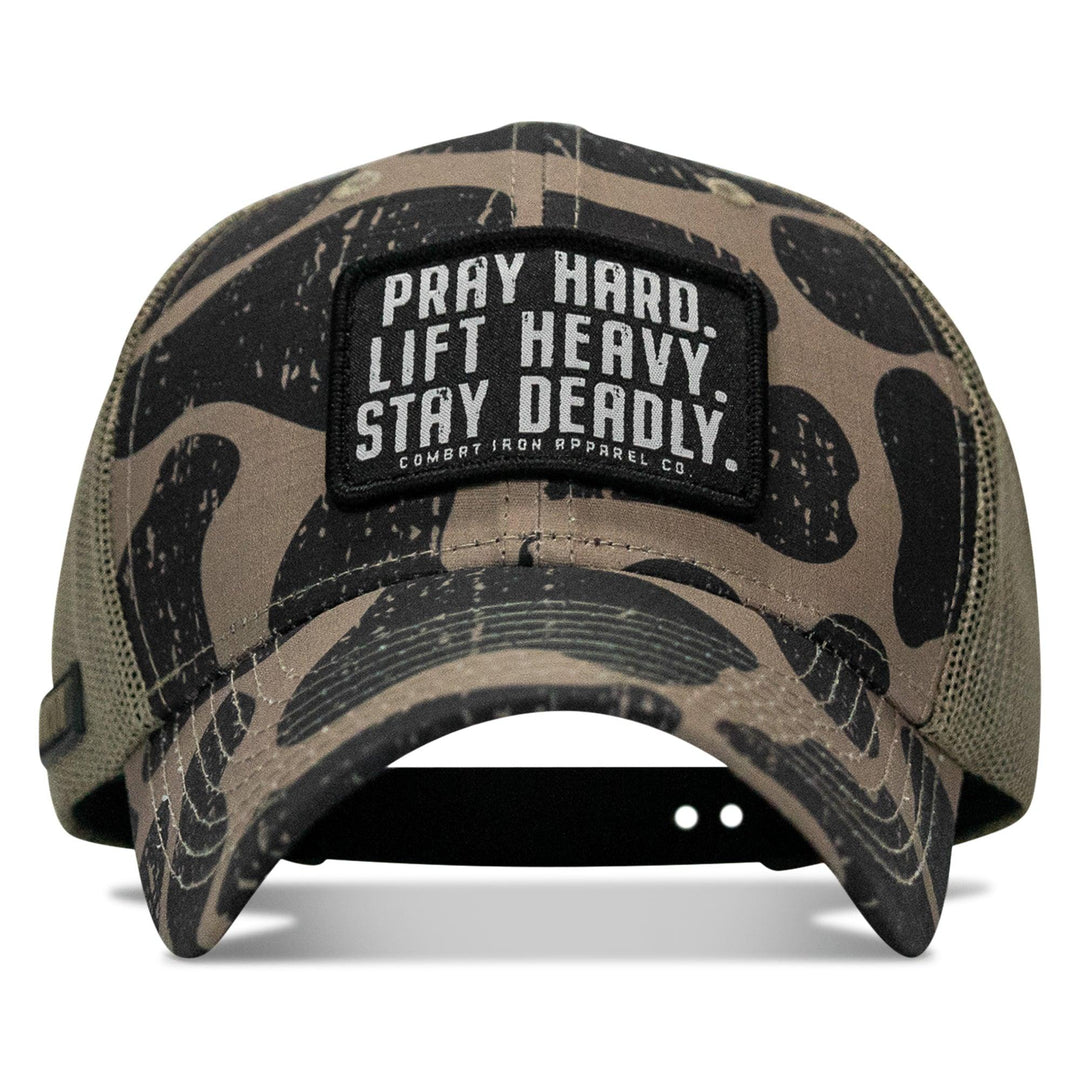 One Revolver Surfboards - Pray Hard. Lift Heavy. Stay Deadly. Patch Original Ripstop Snapback Hat HEADWEAR