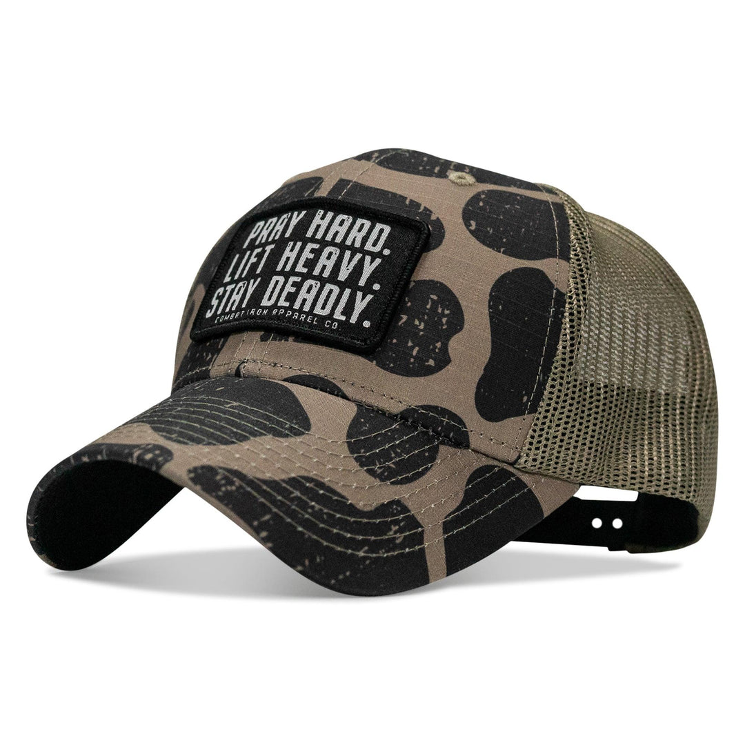One Revolver Surfboards - Pray Hard. Lift Heavy. Stay Deadly. Patch Original Ripstop Snapback Hat HEADWEAR