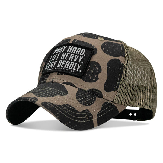 One Revolver Surfboards - Pray Hard. Lift Heavy. Stay Deadly. Patch Original Ripstop Snapback Hat HEADWEAR