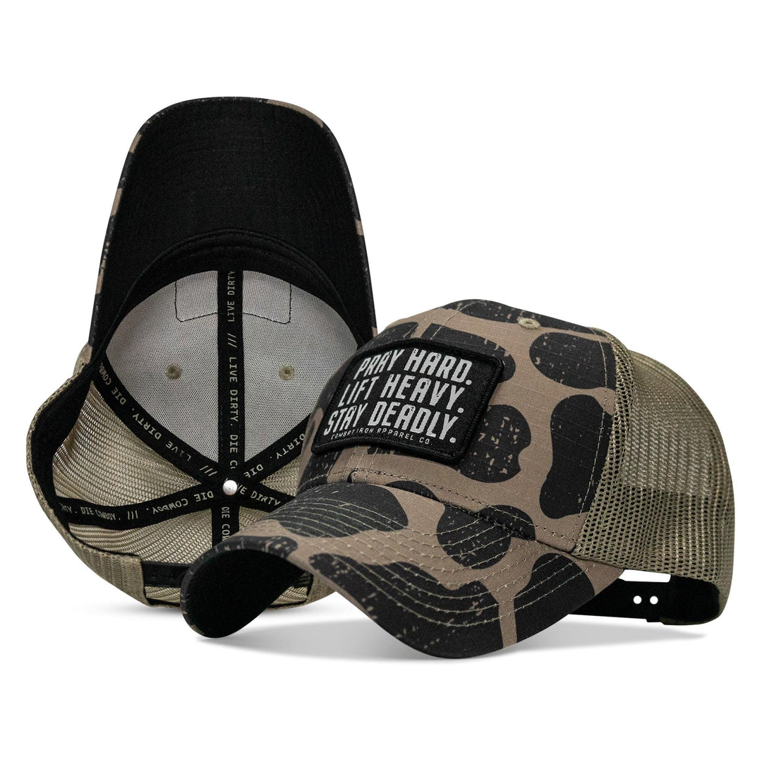 One Revolver Surfboards - Pray Hard. Lift Heavy. Stay Deadly. Patch Original Ripstop Snapback Hat HEADWEAR