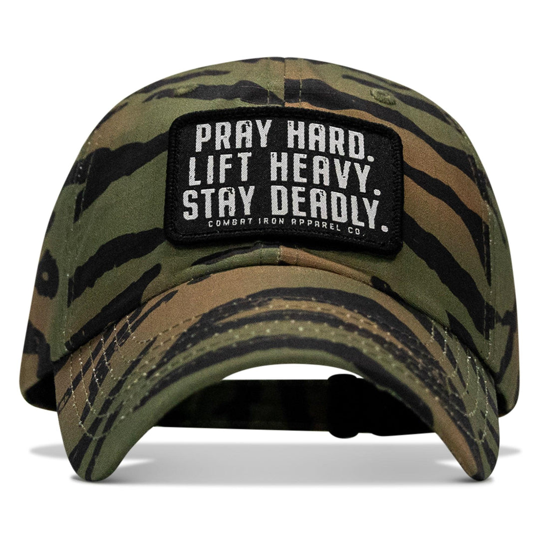 One Revolver Surfboards - Pray Hard. Lift Heavy. Stay Deadly. Patch Tactical Ripstop Mesh Snapback Hat HEADWEAR