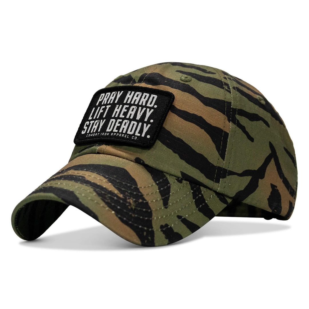 One Revolver Surfboards - Pray Hard. Lift Heavy. Stay Deadly. Patch Tactical Ripstop Mesh Snapback Hat HEADWEAR