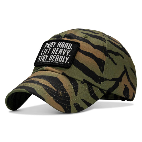 One Revolver Surfboards - Pray Hard. Lift Heavy. Stay Deadly. Patch Tactical Ripstop Mesh Snapback Hat HEADWEAR