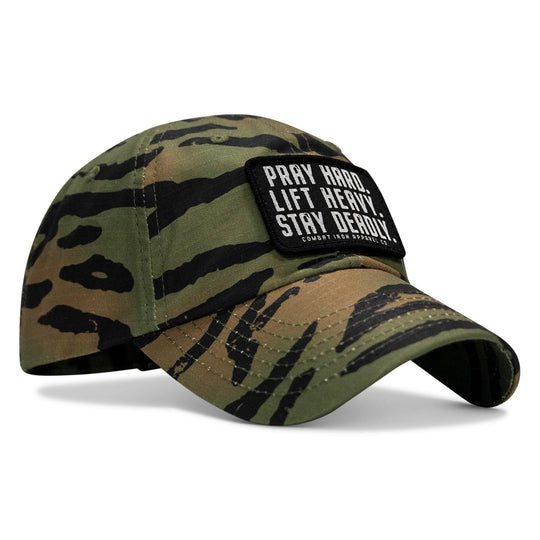 One Revolver Surfboards - Pray Hard. Lift Heavy. Stay Deadly. Patch Tactical Ripstop Mesh Snapback Hat HEADWEAR
