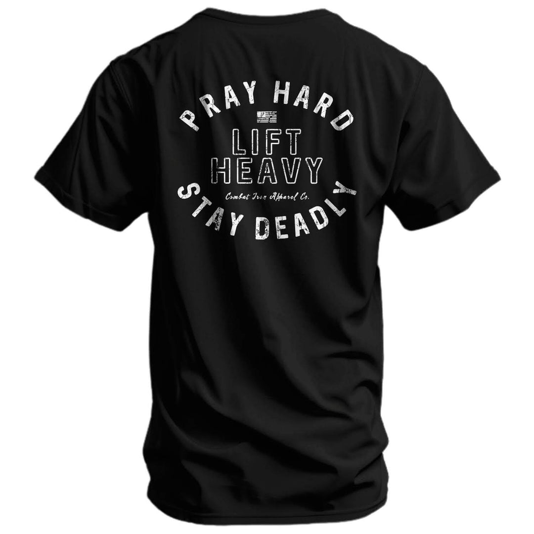 One Revolver Surfboards - Pray Hard. Lift Heavy. Stay Deadly. Men's T-Shirt GRAPHIC T-SHIRT