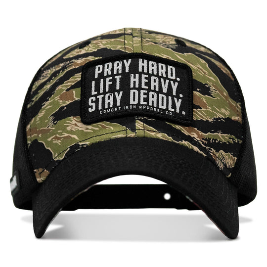 One Revolver Surfboards - Pray Hard. Lift Heavy. Stay Deadly. Patch Original Ripstop Snapback Hat HEADWEAR