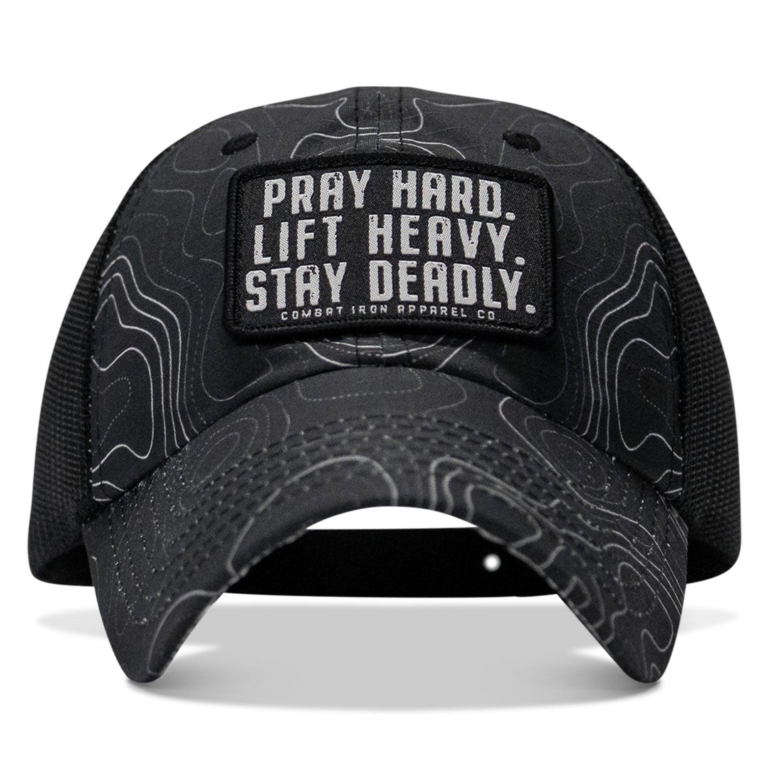 One Revolver Surfboards - Pray Hard. Lift Heavy. Stay Deadly. Patch Tactical Ripstop Mesh Snapback Hat HEADWEAR