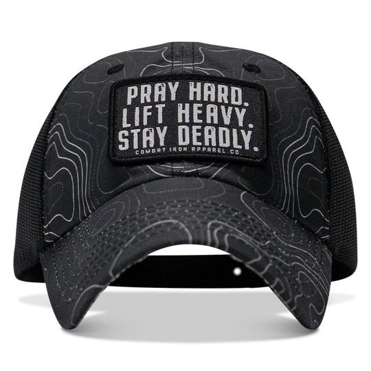 One Revolver Surfboards - Pray Hard. Lift Heavy. Stay Deadly. Patch Tactical Ripstop Mesh Snapback Hat HEADWEAR
