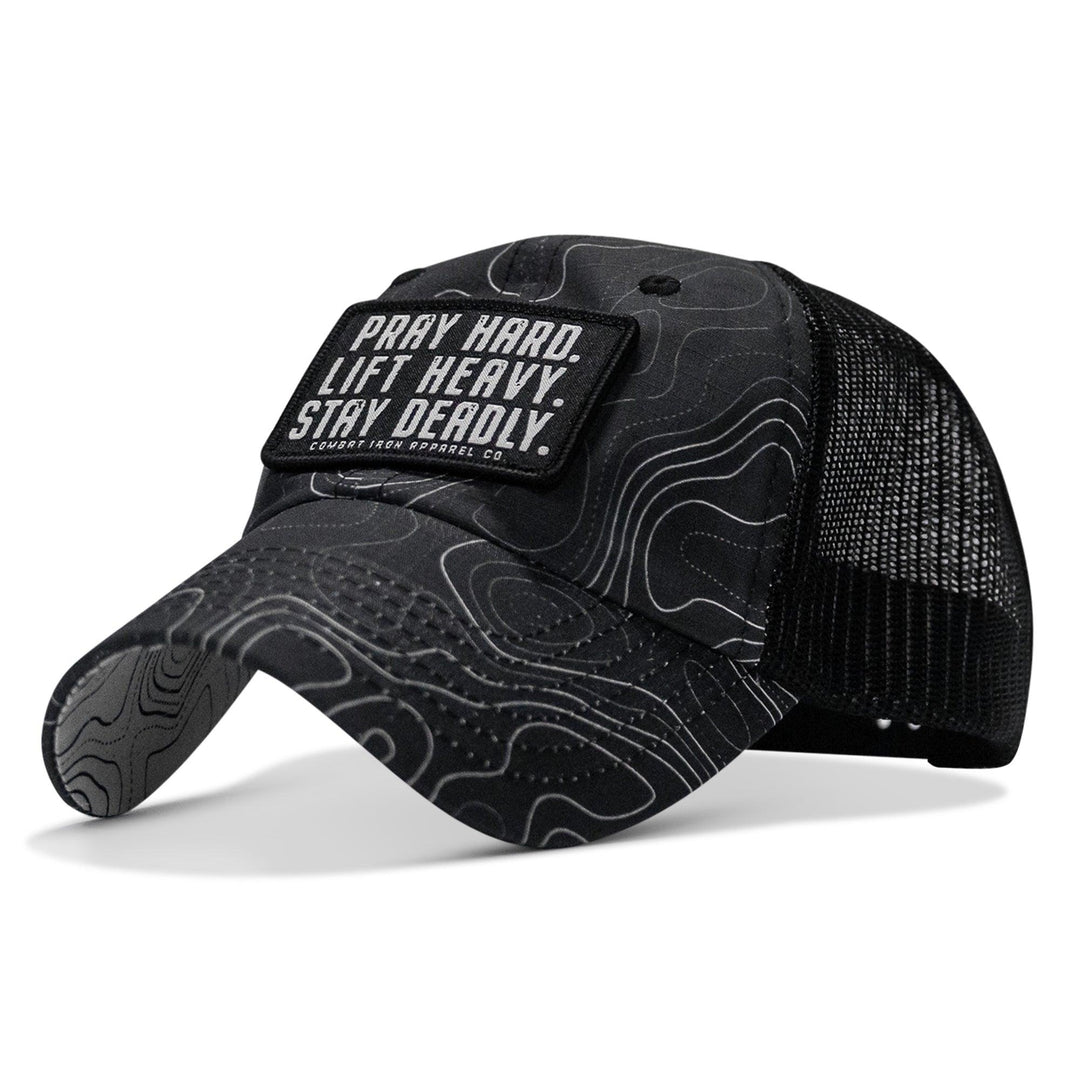 One Revolver Surfboards - Pray Hard. Lift Heavy. Stay Deadly. Patch Tactical Ripstop Mesh Snapback Hat HEADWEAR