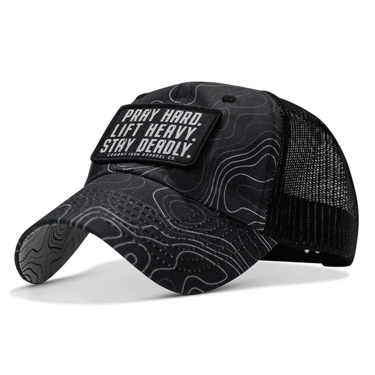 One Revolver Surfboards - Pray Hard. Lift Heavy. Stay Deadly. Patch Tactical Ripstop Mesh Snapback Hat HEADWEAR