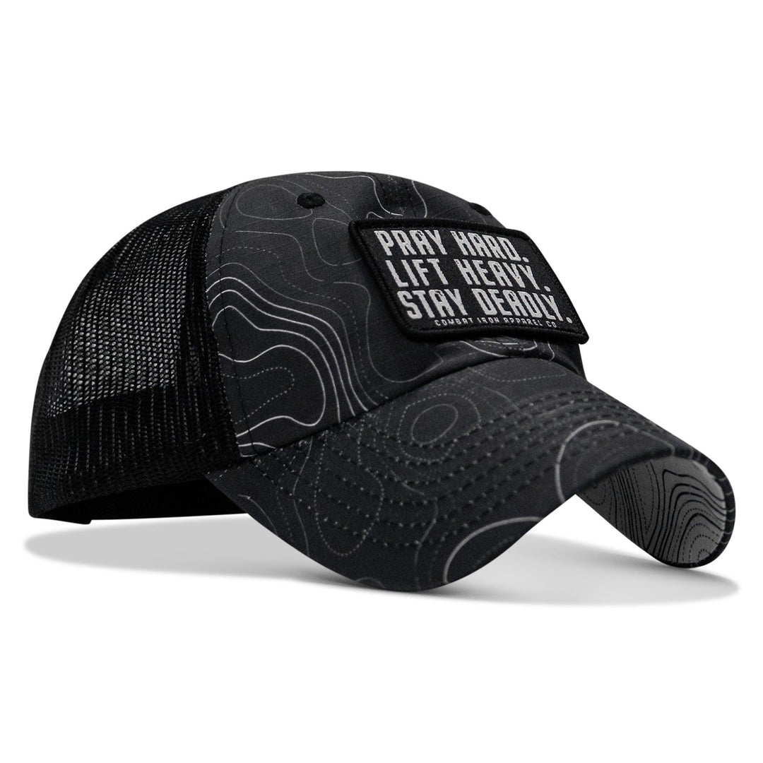 One Revolver Surfboards - Pray Hard. Lift Heavy. Stay Deadly. Patch Tactical Ripstop Mesh Snapback Hat HEADWEAR
