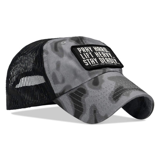 One Revolver Surfboards - Pray Hard. Lift Heavy. Stay Deadly. Patch Tactical Ripstop Mesh Snapback Hat HEADWEAR