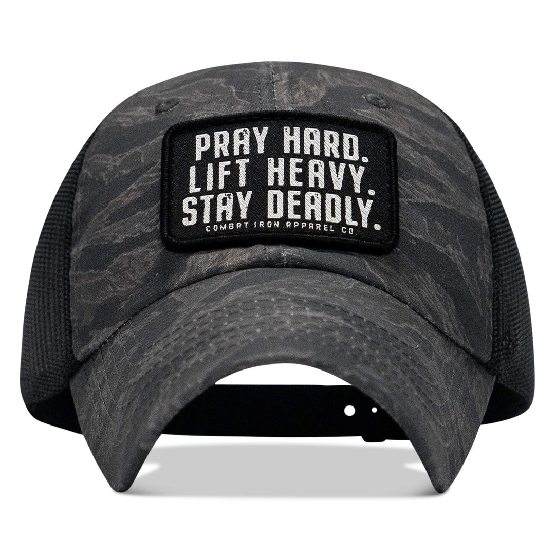 One Revolver Surfboards - Pray Hard. Lift Heavy. Stay Deadly. Patch Tactical Ripstop Mesh Snapback Hat HEADWEAR