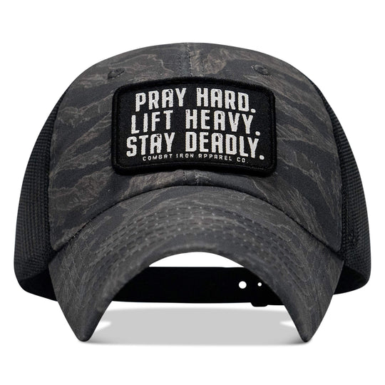 One Revolver Surfboards - Pray Hard. Lift Heavy. Stay Deadly. Patch Tactical Ripstop Mesh Snapback Hat HEADWEAR