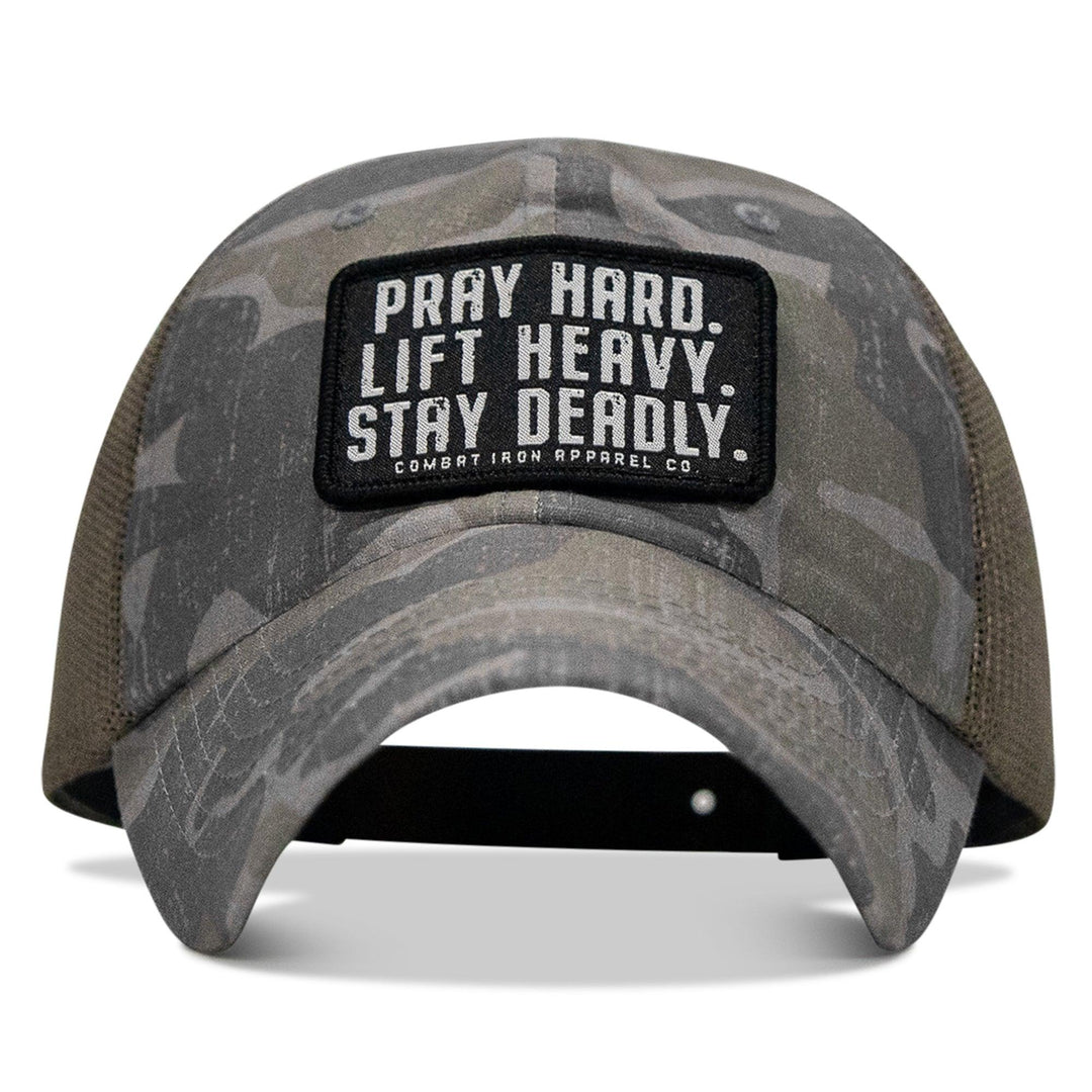 One Revolver Surfboards - Pray Hard. Lift Heavy. Stay Deadly. Patch Tactical Ripstop Mesh Snapback Hat HEADWEAR