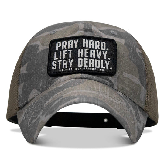 One Revolver Surfboards - Pray Hard. Lift Heavy. Stay Deadly. Patch Tactical Ripstop Mesh Snapback Hat HEADWEAR