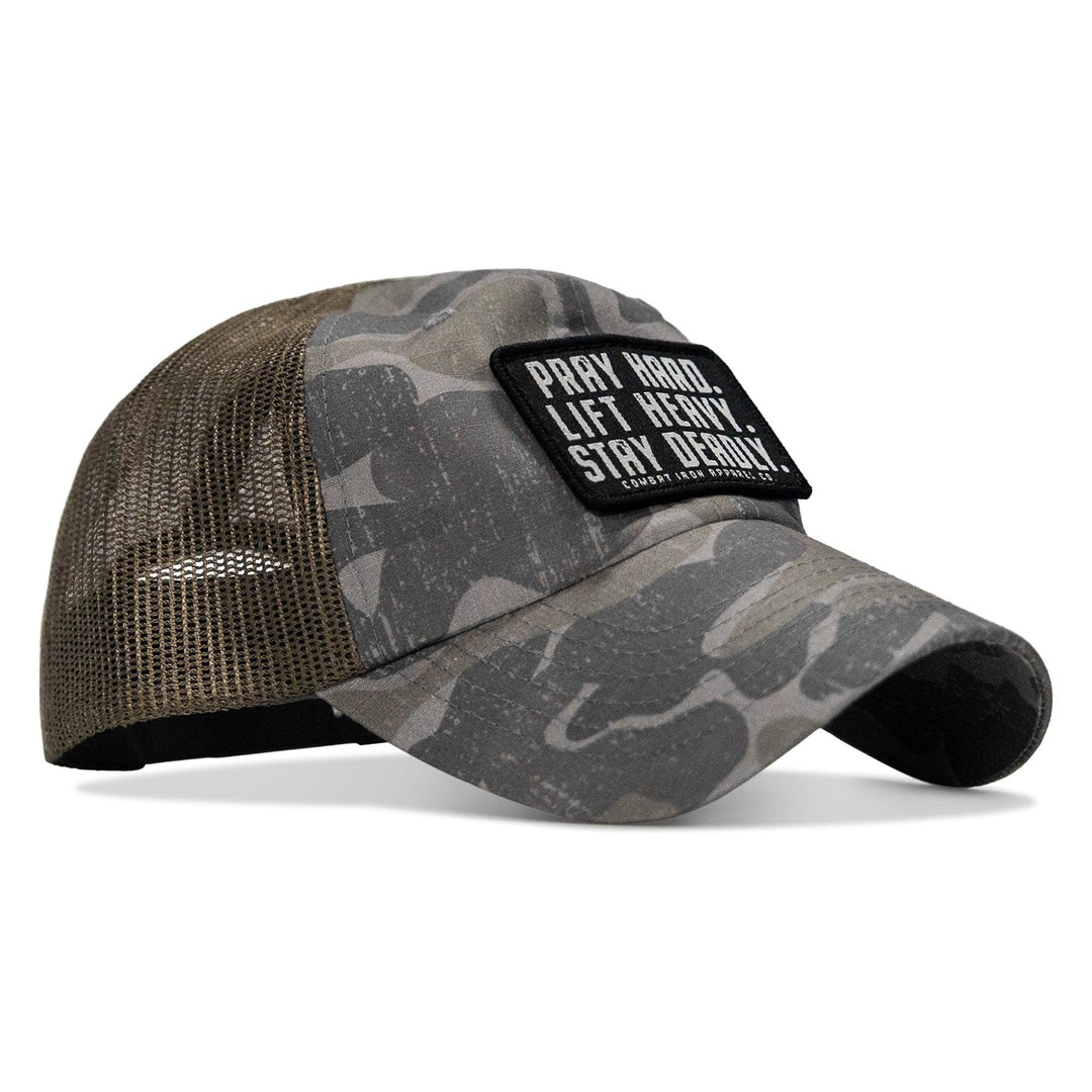 One Revolver Surfboards - Pray Hard. Lift Heavy. Stay Deadly. Patch Tactical Ripstop Mesh Snapback Hat HEADWEAR