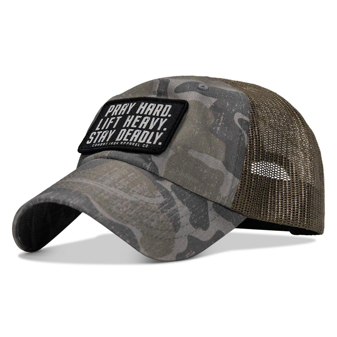 One Revolver Surfboards - Pray Hard. Lift Heavy. Stay Deadly. Patch Tactical Ripstop Mesh Snapback Hat HEADWEAR