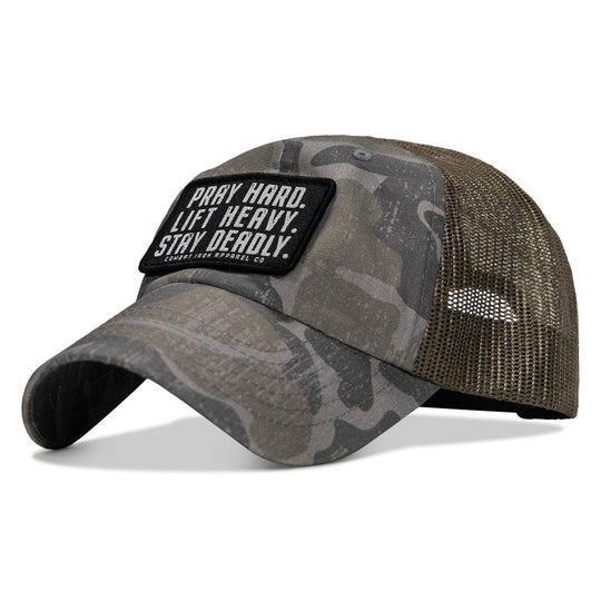 One Revolver Surfboards - Pray Hard. Lift Heavy. Stay Deadly. Patch Tactical Ripstop Mesh Snapback Hat HEADWEAR