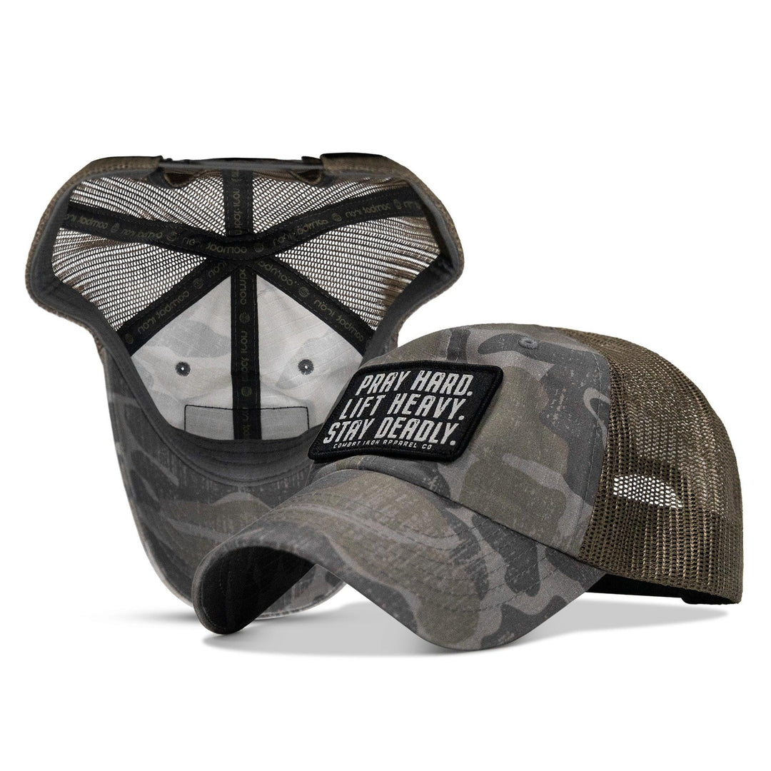 One Revolver Surfboards - Pray Hard. Lift Heavy. Stay Deadly. Patch Tactical Ripstop Mesh Snapback Hat HEADWEAR