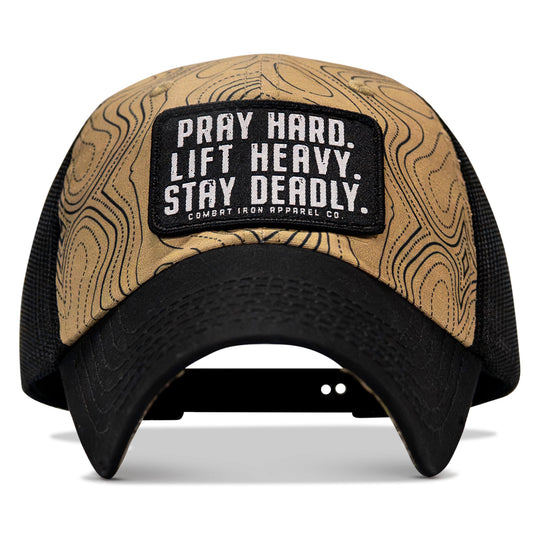 Pray Hard. Lift Heavy. Stay Deadly. Patch Tactical Ripstop Mesh Snapback Hat