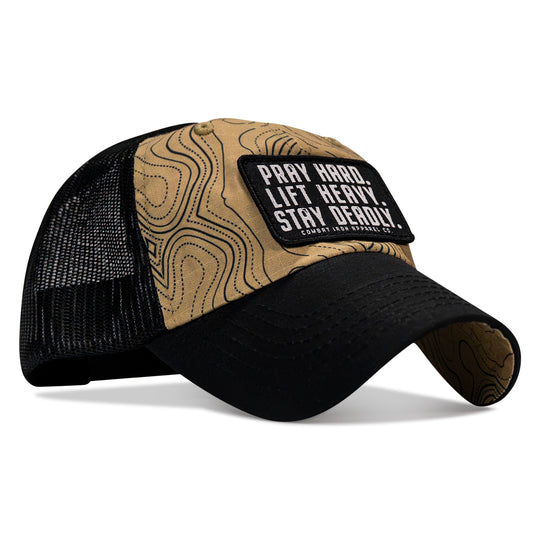 Pray Hard. Lift Heavy. Stay Deadly. Patch Tactical Ripstop Mesh Snapback Hat