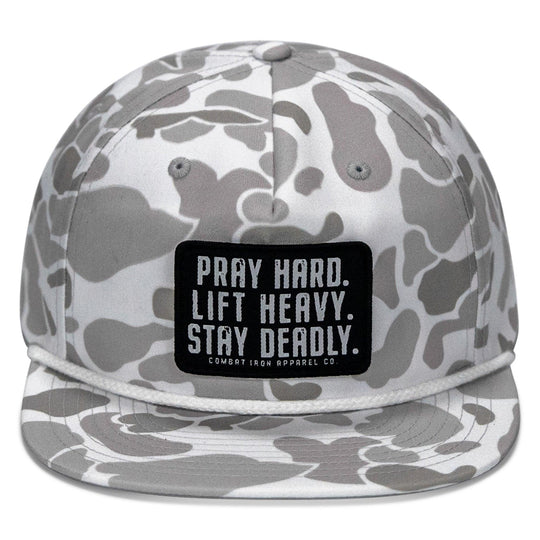One Revolver Surfboards - Pray Hard. Lift Heavy. Stay Deadly Patch Flatbill Hat HEADWEAR