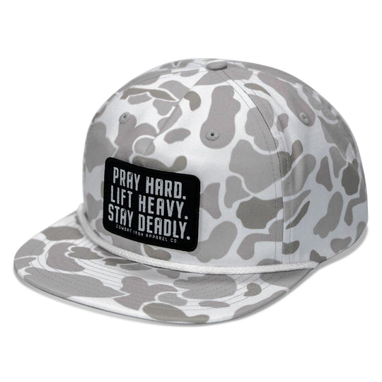 One Revolver Surfboards - Pray Hard. Lift Heavy. Stay Deadly Patch Flatbill Hat HEADWEAR