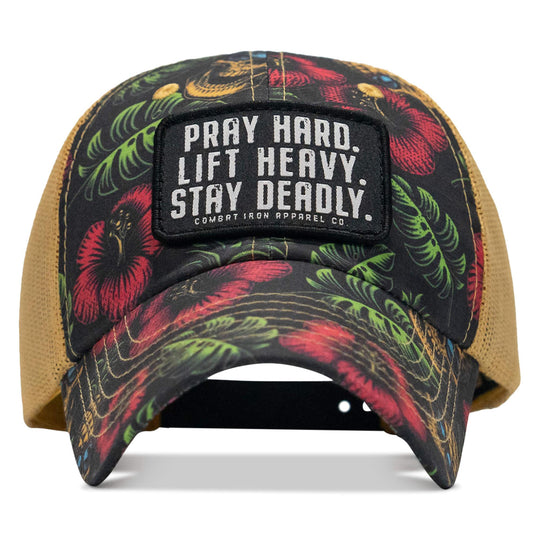 One Revolver Surfboards - Pray Hard. Lift Heavy. Stay Deadly. Patch Tactical Ripstop Mesh Snapback Hat HEADWEAR