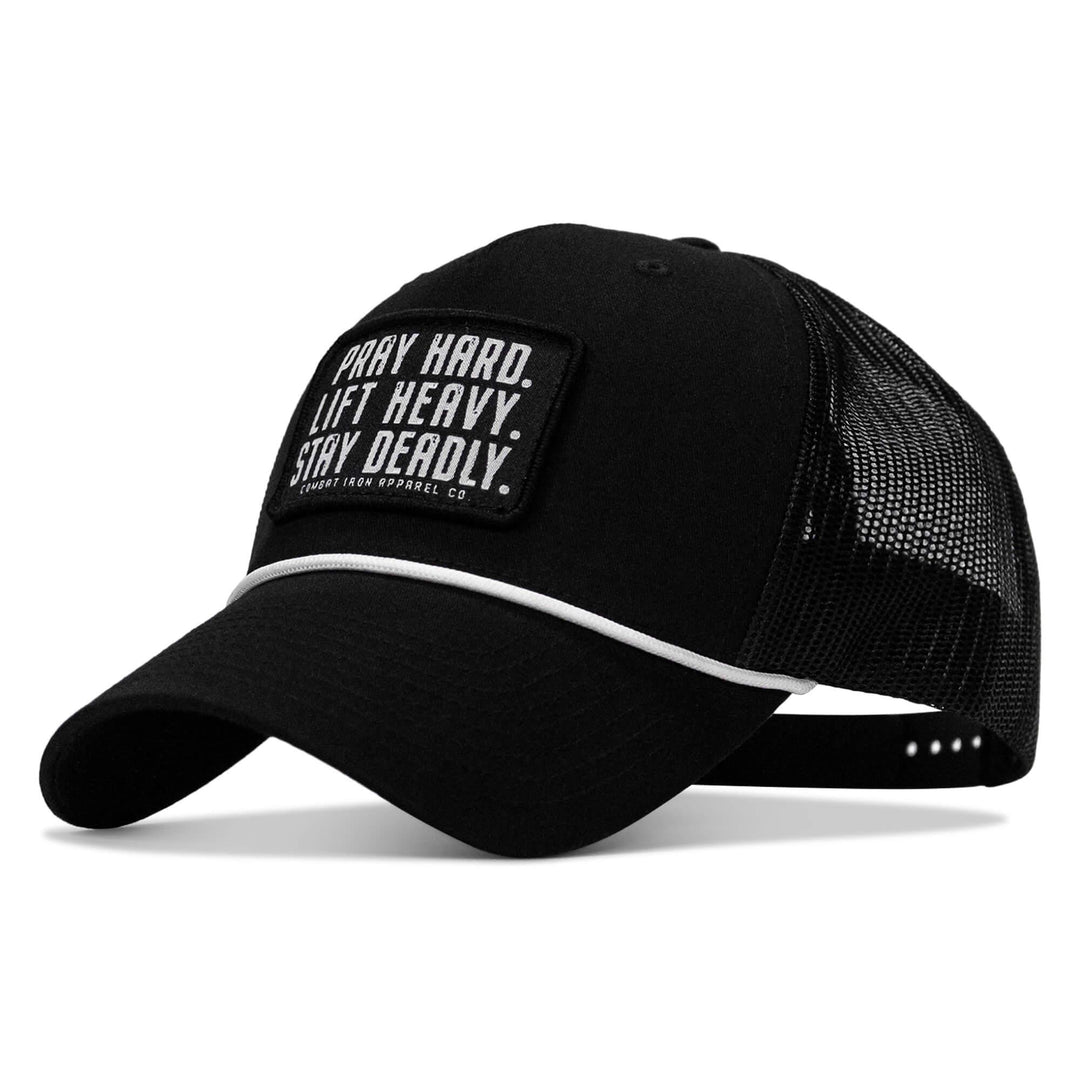One Revolver Surfboards - Pray Hard. Lift Heavy. Stay Deadly. Patch Rope Snapback Hat HEADWEAR
