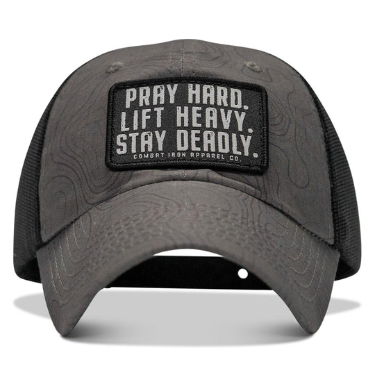One Revolver Surfboards - Pray Hard. Lift Heavy. Stay Deadly. Patch Tactical Ripstop Mesh Snapback Hat HEADWEAR